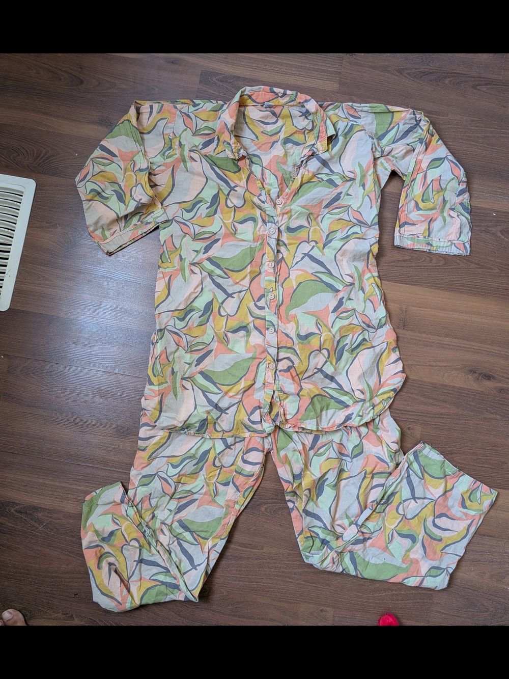 Women’s 100% Cotton Abstract Relaxed Button-Front Top & Pants Coord Set